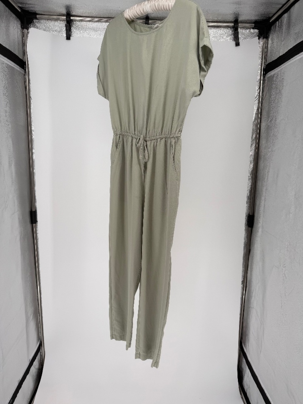 Japna Sage Green 100% Lyocell Short Sleeve Drawstring Jumpsuit Size M‎
